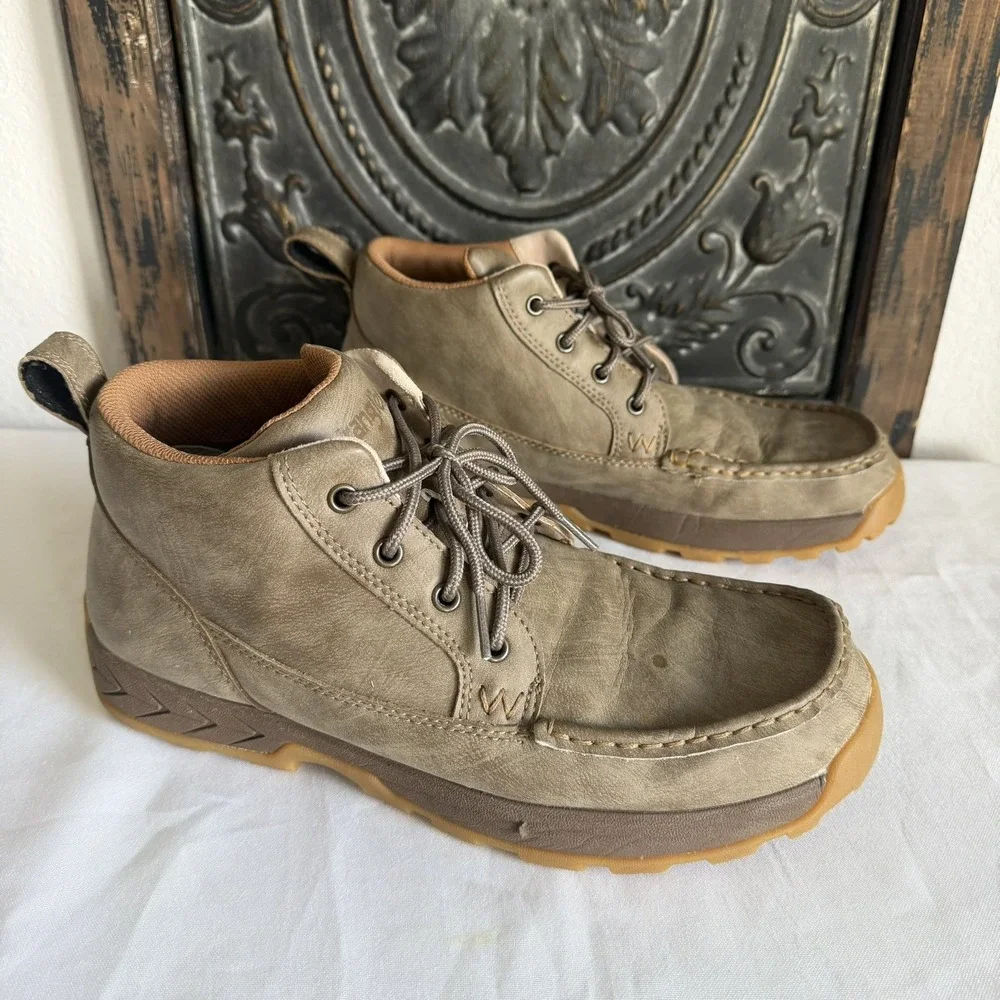 Wrangler Western Moc Toe Leather Chukka Boots Men's Sz 10.5 EUC Hiking Lace Up
